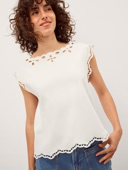 Monsoon Gaia Cut-Out Edge T-Shirt, Ivory