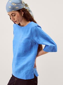 Monsoon Ingrid Pure Linen Top, Blue