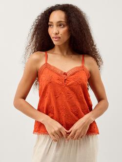 Monsoon Rosie Embroidered Cami Top, Orange, Orange