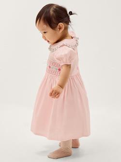 Monsoon Baby Embroidered Smock Dress Set, Pink - view 2, Pink