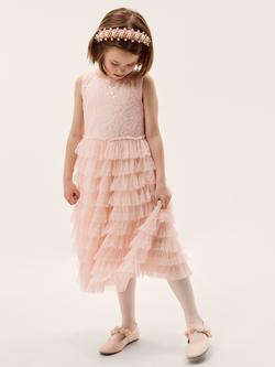 Monsoon Kids' Taylor Sleeveless Floral Lace Party Dress, Blue, Pink