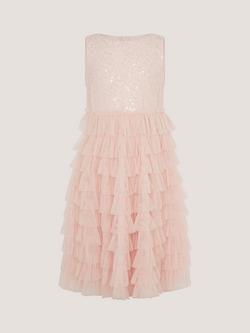 Monsoon Kids' Taylor Sleeveless Floral Lace Party Dress, Blue - view 2, Pink