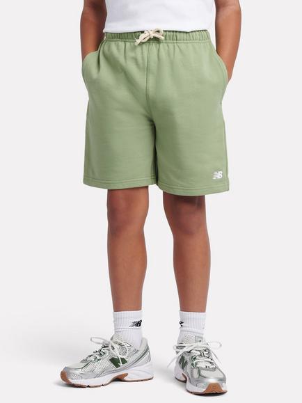 New Balance Kids' French Terry Small Logo Shorts, Oregano Green
