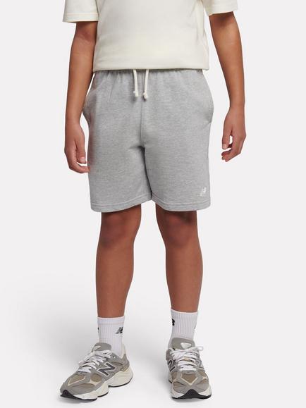 New Balance Kids' Cotton Small Logo Shorts, Grey Marl, Grey Marl
