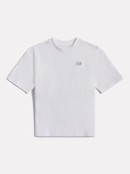 New Balance Kids' Cotton Logo Print T-Shirt, Caviar, Bright White