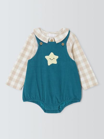 John Lewis Baby Corduroy Bibshorts & Shirt Set, Blue Multi, Blue Multi