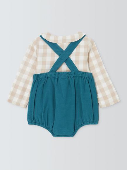 John Lewis Baby Corduroy Bibshorts & Shirt Set, Blue Multi - view 2, Blue Multi