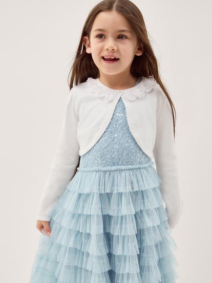 Monsoon Kids' Ottilie Appliqué Rose Cardigan, White, White