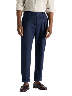 SPOKE Linen Hackneys Narrow Thigh Relaxed Chinos, Navy
