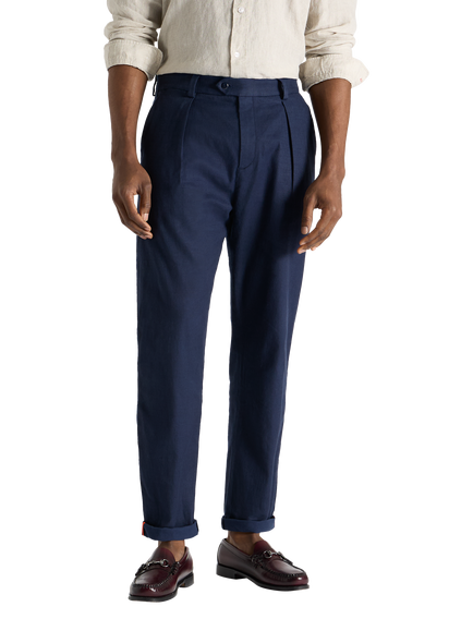 SPOKE Hackney Linen Cotton Blend Trousers - view 2, Navy