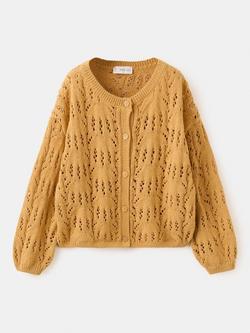 Mango Kids' Long Sleeve Textured Cardigan, Mustard, Mustard