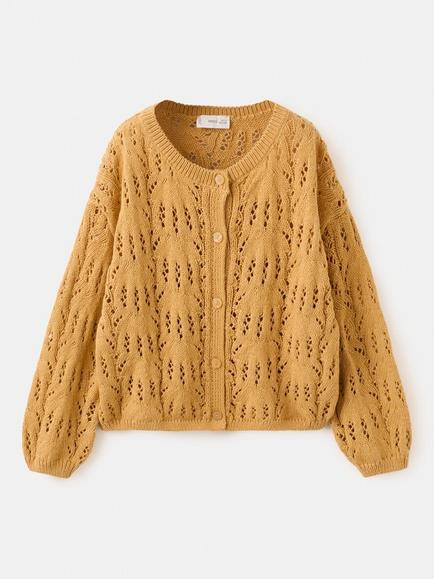 Mango Kids' Long Sleeve Textured Cardigan, Mustard, Mustard