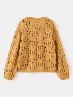 Mango Kids' Long Sleeve Textured Cardigan, Mustard - view 2, Mustard