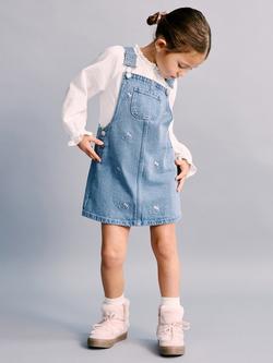 Mango Kids' Hello Kitty Denim Pinafore Dress, Mid Blue, Mid Blue