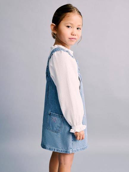 Mango Kids' Hello Kitty Denim Pinafore Dress, Mid Blue - view 2, Mid Blue
