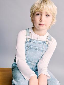 Mango Kids' Denim Buckle Dungarees, Light Blue - view 2, Light Blue