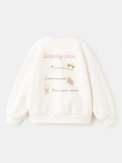 Mango Kids' Cotton Slogan Sweatshirt, Off White - view 2, Off White