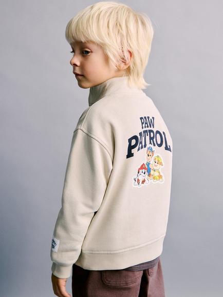 Mango Kids' Cotton Paw Patrol Zip Neck Sweatshirt, Sand - view 2, Sand