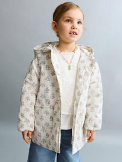 Mango Kids' Quilted Floral Parka Coat, Beige, Beige