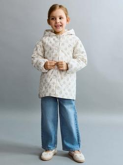 Mango Kids' Quilted Floral Parka Coat, Beige - view 2, Beige
