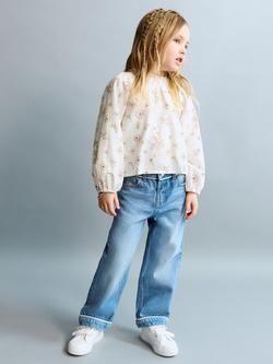 Mango Kids' Cotton Floral Blouse, White, White