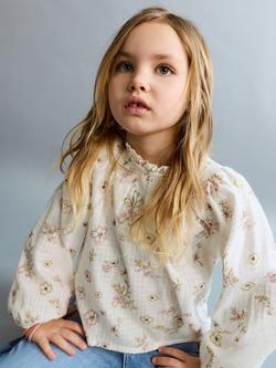 Mango Kids' Cotton Floral Blouse, White - view 2, White