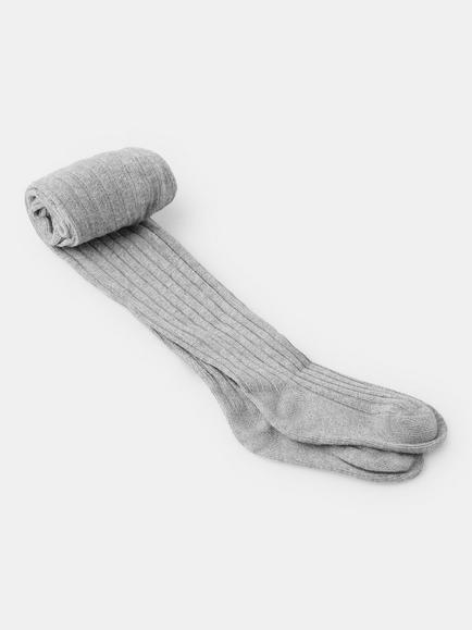 Mango Baby Ribbed Cotton Blend Tights, Mid Grey Melange - view 2, Mid Grey Melange