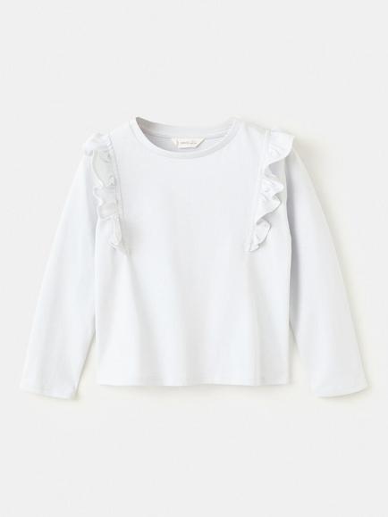Mango Kids' Long Sleeve Ruffle T-Shirt, Sky Blue - view 2, Sky Blue