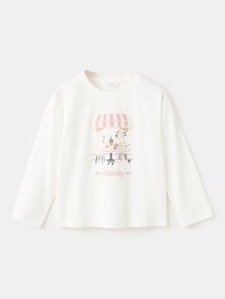 Mango Kids' Relaxed Long Sleeve Graphic T-Shirt, Off White, Off White