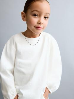 Mango Kids' Long Sleeve Round Cotton T-Shirt, Off White, Off White