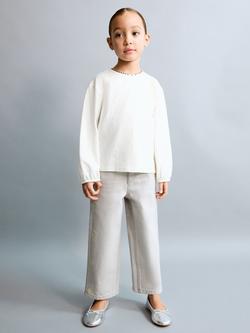 Mango Kids' Long Sleeve Round Cotton T-Shirt, Off White - view 2, Off White
