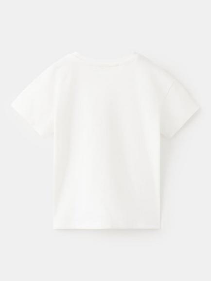 Mango Kids' Cotton Floral Pocket T-Shirt, Off White - view 2, Off White
