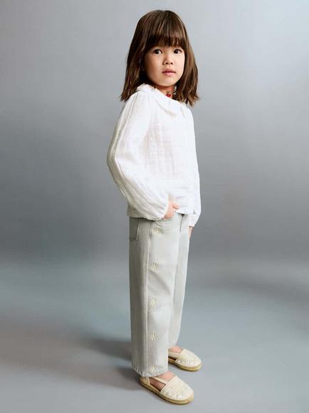 Mango Kids' Embroidered Straight Jeans, Mid Grey, Mid Grey