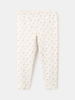 Mango Kids' Ribbed Floral Leggings, Raw, Raw