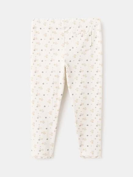 Mango Kids' Ribbed Floral Leggings, Raw - view 2, Raw