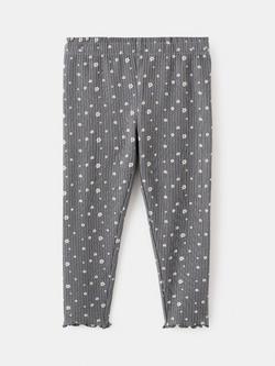 Mango Kids' Ribbed Floral Leggings, Anthracite, Anthracite