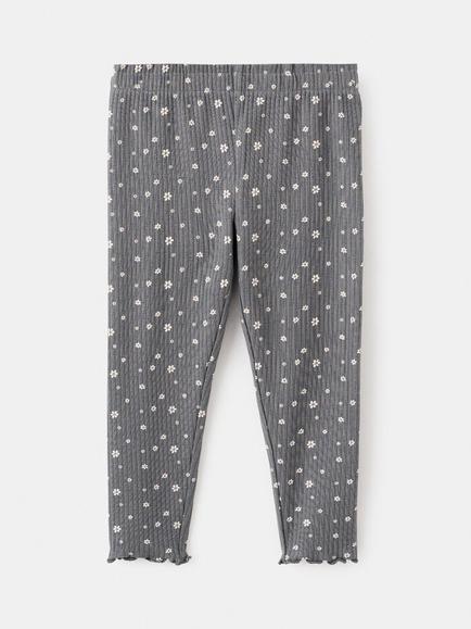 Mango Kids' Ribbed Floral Leggings, Anthracite, Anthracite