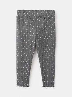 Mango Kids' Ribbed Floral Leggings, Anthracite - view 2, Anthracite