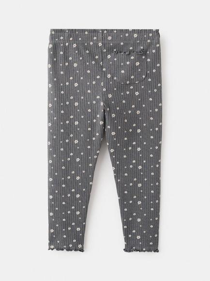 Mango Kids' Ribbed Floral Leggings, Anthracite - view 2, Anthracite