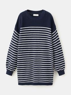 Mango Kids' Cotton Stripe Jumper Dress, Navy, Navy