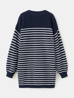 Mango Kids' Cotton Stripe Jumper Dress, Navy - view 2, Navy