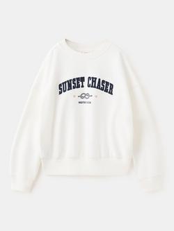 Mango Kids' Cotton Slogan Sweatshirt, Off White, Off White