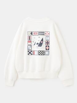 Mango Kids' Cotton Slogan Sweatshirt, Off White - view 2, Off White