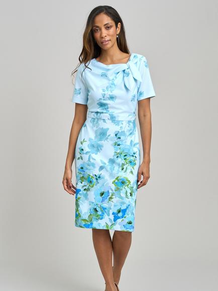 Gina Bacconi Nisha Tie Neck Border Print Dress, Perri, Perri