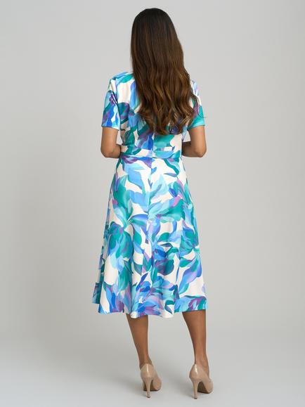 Gina Bacconi Parker Tie Neck Floral Dress, Blue/Multi - view 2, Blue/Multi