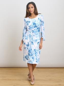 Gina Bacconi Harmony Floral Chiffon Sleeve Dress, Blue/White, Blue/White