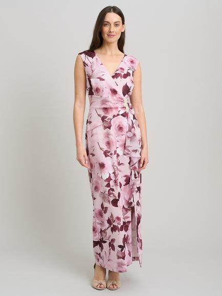 Gina Bacconi Perla Stretch Floral Diamante Trim Maxi Dress, Rose, Rose