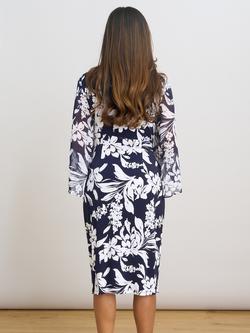 Gina Bacconi Harmony Floral Ruched Dress, Navy/White - view 2, Navy/White