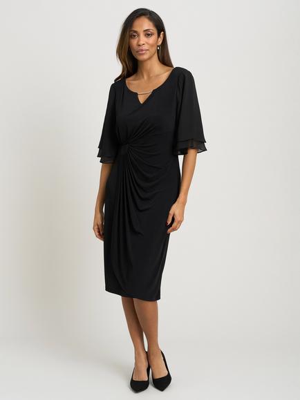 Gina Bacconi Diamante Trim Chiffon Sleeve Dress, Black, Black
