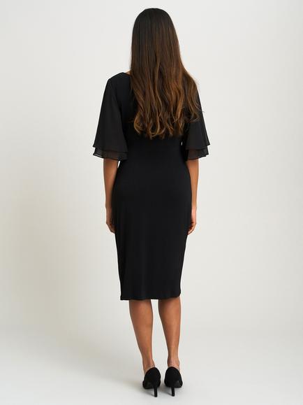 Gina Bacconi Diamante Trim Chiffon Sleeve Dress, Black - view 2, Black